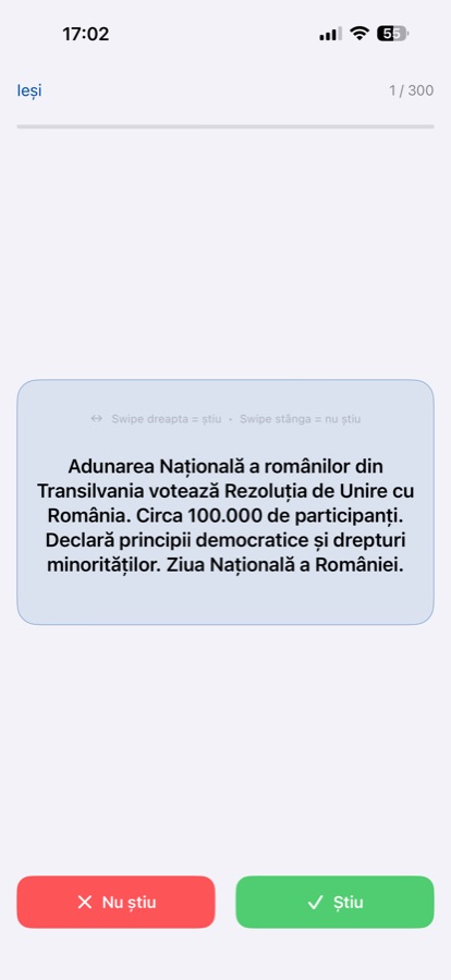 BacIstorie flashcard swipe interaction