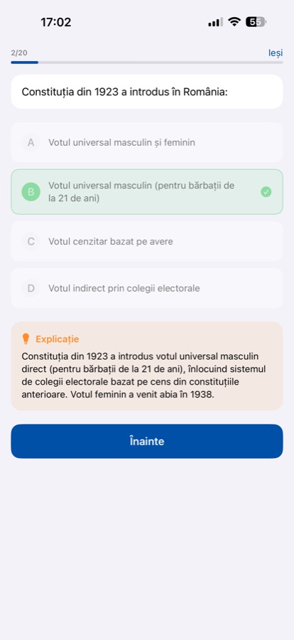 BacIstorie answer feedback with explanation