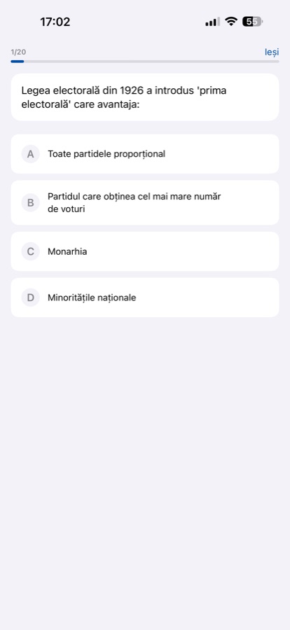 BacIstorie multiple-choice question screen
